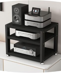 Amplificateur De Bureau À 3 Niveaux, Support HiFi, Support Multimédia AV, Étagère en Bois, Support Stéréo, Tour Audio d'angle, Meuble De Divertissement De Bureau(Black,3 Tier)