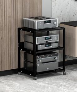 Vitrine, Support multimédia, Support Audio, Support de Console de Jeu, avec roulettes, étagère d'angle pour Support multimédia AV, avec étagères de Rangement, Tour de Support Audio stéréo, p