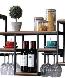 Étagère à vin Murale en Fer pour Bar | Porte-Verre à vin en Bois | Stand de vin | Porte-gobelet | Refroidisseur à vin Mural | Étagère Cube Murale