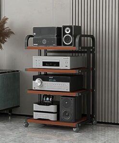 Support multimédia AV avec support audio à roulettes, armoire de rangement multimédia à 3/4/5 niveaux, étagère de centre de divertissement, armoire stéréo moderne, armoire audio tour pour sa