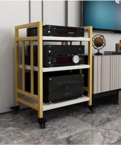 Meuble multimédia à 3 niveaux pour composants audio/vidéo, support audio, support pour CD, support d'angle, meuble pour composants, support stéréo, tour audio, étagère de rangement ouverte m