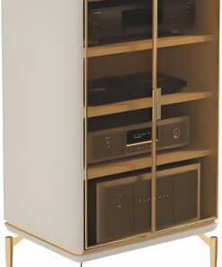 Rack Audio, Support Audio au Sol Multicouche, Meuble Rack Audio, Meuble stéréo, avec Portes en Verre trempé, for la Maison/Bureau/Audio vidéo/DJ/cinéma(Light Brown,23.6"x17.7"x37.4")