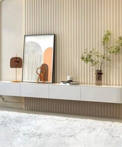 Générique Meuble TV Flottant Moderne, étagères flottantes avec Porte, Meuble TV Mural, Grand Banc de Rangement TV pour Salon et Bureau, Meuble TV (Blanc, 140 cm)