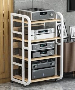 Meuble de rangement multimédia 3/4/5 niveaux, meuble stéréo, support multimédia AV, support multimédia audio vidéo, support pour tourne-disque, meuble AV moderne, support audio, support pour
