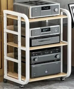 Générique Support d'enceinte de Salon à 3/4/5 Niveaux, Meuble multimédia pour récepteur AV, Consoles de Jeu, unité de Rack Audio-vidéo avec Roues universelles, étagères d'ampli de Lecteur DVD faciles