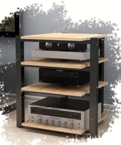 Meuble multimédia AV à 2/3/4 Niveaux, étagère Audio-vidéo, Meuble de Rangement multimédia, Support stéréo Moderne, Tour Audio pour équipement Audio HiFi (Noyer Clair, 4 Niveaux)