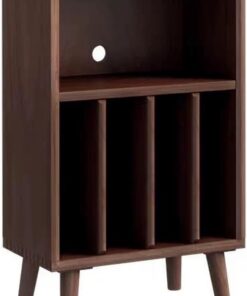 Meuble Hi FI, Meuble Audio Vidéo for disques vinyles, avec Pieds d'armoire Hauts et Gestion des câbles, Meuble stéréo Vintage en Bois Massif(Walnut Color)