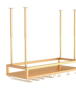 Porte-Bouteilles de vin de Plafond, Porte-Bouteilles de vin doré Suspendu, Porte-gobelets à vin à l'envers réglable en Hauteur, Parfait pour Bar, café, Cuisine (Taille : 100 x 25 x