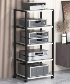 Meuble de Rangement HiFi pour Salon et Petits espaces, Meuble de Rangement multimédia AV pour Lecteur DVD sur roulettes, Composants pour Centre de Divertissement