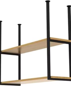 Étagère Flottante de Plafond, casiers à vin muraux avec Supports d'armoires en Fer métallique et étagères en Bois, Support Suspendu pour Bar café Cuisine (2 Couches 60x30x80cm)