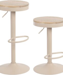 YOUNIKE Tabouret Bar Lot de 2 Tabouret de Bar en Bois Chaise de Bar Tabouret Haut Cadre en Métal Réglable en Hauteur Pivotant à 360° avec Repose-Pieds Industriel Kaki
