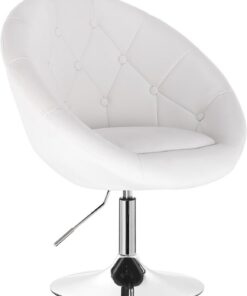 WOLTU Chaise Coiffeuse, Tabouret Bar avec Dossier, en PU, Blanc | Chase Haute Pivotant, Fauteuil de Bureau, Réglable en Hauteur, pour Bar, Bureau, Coiffeuse, Salle à Manger