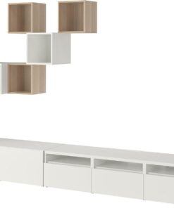 EKET/BESTÅ Meuble combiné pour TV, 300 x 42 x 210 cm, effet chêne teinté blanc/blanc