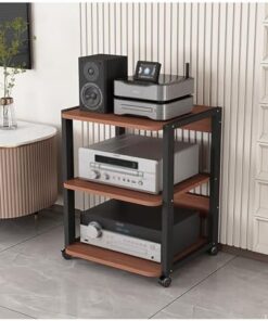 Support multimédia multicouche, étagère HiFi, support audio à 3 couches pour le bureau à domicile, support de rangement ouvert pour audio et vidéo, armoire AV polyvalente avec roulettes, sup