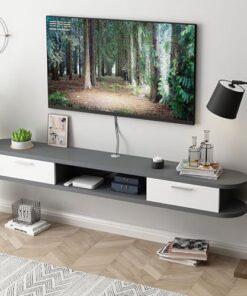 Générique Meuble TV Flottant Moderne, Centre de Divertissement avec Rangement, Console TV Flottante Murale, étagère Flottante pour sous TV, Armoire de Rangement (Gris, 140 * 22 * 20 cm)