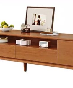 Meuble TV, Console Multimédia en Bois Massif, Banc TV avec Rangement, Meuble pour Salon Ou Chambre À Coucher(160cm/62.9in E)