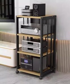 Support audio à 4 niveaux, meuble de composants stéréo au sol, support multimédia facile à déplacer, étagère multimédia de grande capacité, support DVD pour amplificateurs/lecteurs/accessoir