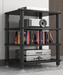 Support pour Tourne-Disque HiFi 4 Niveaux, 3 Niveaux, 2 Niveaux, Meuble d'angle pour Bureau/Salon/Salon de thé, étagère de Rangement Audio/vidéo avec Patins antidérapants (Noir, 4 Niveaux)