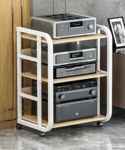 Support stéréo de 27, 35, 43 pouces de haut, étagère 3/4/5 pour le salon, support d'équipement audio vidéo multimédia avec roue pivotante à 360 °, meuble de platine vinyle robuste (70 cm (27