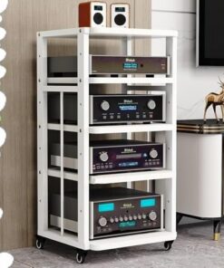 Support HiFi AV avec roulettes, Meuble Audio pour amplificateur 3/4/5 Niveaux, Meuble stéréo en Bois, étagères réglables, Support pour Lecteur CD, pour Home cinéma/Bureau