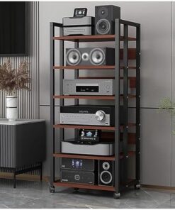 Meuble de Rangement stéréo Autonome à 4 Niveaux pour Salon de Club, Centre de Divertissement d'angle avec Tourne-Disque, Haut-Parleur, amplificateur et étagère pour récepteur, unité de Stock