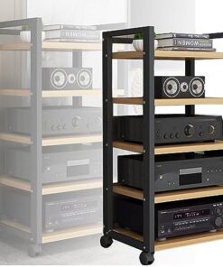 Support multimédia AV d'angle à 5 niveaux en bois pour composants d'angle, support audio stéréo, support multimédia multifonctionnel pour lecteur CD pour la maison/le bureau (couleur : Style