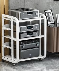 Générique Support multimédia Audio vidéo avec 3 étagères réglables en Hauteur, Armoire de Rangement multimédia AV pour Composants stéréo de Divertissement, adapté au Salon, au Jeu, au Studio (Noir)