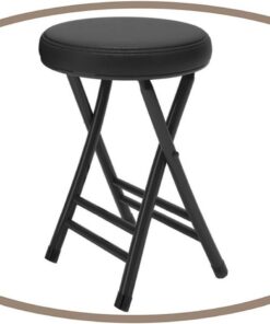 Tabouret pliable rond rembourré, 45,7 cm, tabouret de bar pliable, léger et portable, pour salle à manger, chambre à coucher, salle de bain (noir)