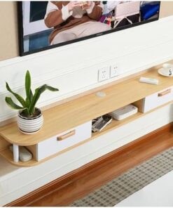 Meuble TV Mural Moderne, Meuble TV Flottant, Console multimédia avec Gestion des câbles, pour Salon et Chambre (Beige, 120 x 24 x 16 cm)