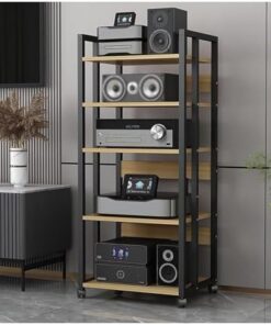 Meuble audio de 47 pouces de haut, meuble stéréo, support multimédia, unité de stockage de composants, lecteur de disques, console de jeu, haut-parleur, amplificateur, récepteur, centre de d