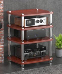 Meuble Audio HiFi 1/2/3/4 Niveaux, Support stéréo, étagère pour Composants Audio/vidéo avec Pieds amortisseurs (Couleur Acajou, 4 Niveaux)