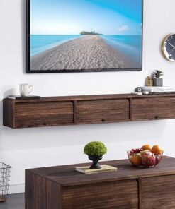 Étagère de rangement flottante, grand meuble de rangement pour TV, support TV flottant mural, étagère murale en bois avec tiroir, centre de divertissement mural à usage domestique pour le sa