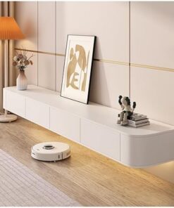 Générique Meuble TV Flottant, Meuble TV Mural, Meuble TV Bas Debout ou Suspendu, Console multimédia TV de Centre de Divertissement, Grand Banc de Rangement TV, pour Salon (Blanc, 140 x 24 x 20 cm)