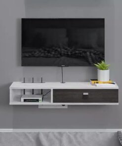 Meuble TV flottant de 100 cm, meuble multimédia mural avec tiroirs et porte, grand banc de rangement pour le salon, design moderne, solution de rangement peu encombrante