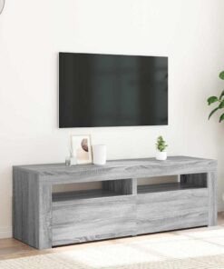 ZXLIHS Meuble TV avec lumières LED, Meuble TV Gris avec Rangement, Meuble TV avec éclairage coloré, Table d'appoint pour Salon, Meuble TV Gris, 120 x 35 x 40 cm