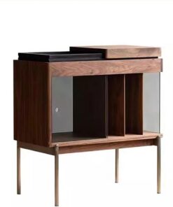 Stockage de CD Meuble d'appoint en bois de style rétro minimaliste for disques vinyles, avec porte coulissante verre Enregistrer