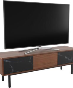 ZXLIHS Meuble TV en Noyer marbre - Meuble TV au Sol - Bois foncé avec Portes Effet marbre, Cadre en Acier, Gestion des câbles - pour téléviseurs jusqu'à 65" 50 kg