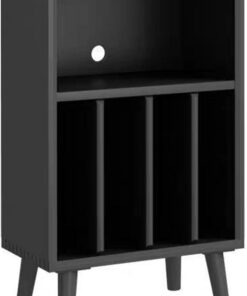 Meuble HiFi en Bois Massif, Meuble Rack Audio Haute capacité, Meuble stéréo avec Rangement Vertical, Meuble Audio Vidéo avec Trou arrière, Charge Stable(Nero)