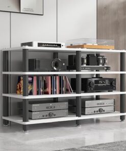 Meuble Tour Audio multimédia, Support pour Console de Jeu, Support Audio sur Pied, présentoir pour Haut-parleurs, Support multimédia Audio-vidéo Moderne, Facile à Assembler pour Salle d'enre