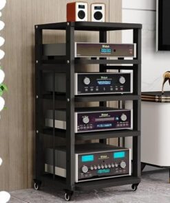 Support HiFi AV avec roulettes, Meuble Audio pour amplificateur 3/4/5 Niveaux, Meuble stéréo en Bois, étagères réglables, Support pour Lecteur CD, pour Home cinéma/Bureau