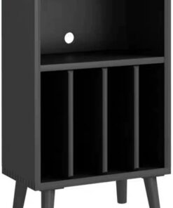Meuble Hi FI, Meuble Audio Vidéo for disques vinyles, avec Pieds d'armoire Hauts et Gestion des câbles, Meuble stéréo Vintage en Bois Massif(Nero)
