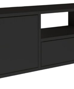 Selsey Meuble TV Suspendu 150 cm Noir Design Scandinave Minimaliste Gain de Place avec 3 Abattants et Niche pour Appareils Multimédias Bois Laminé Durable