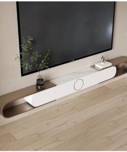 Meuble TV Meuble TV flottant mural, unité TV flottante évolutive avec tiroirs, cadre en acier inoxydable et plateau en dalle de roche, console multimédia de divertissement moderne Meuble pour télévise