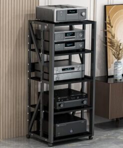 Support Audio à 3/4/5 Niveaux, étagère d'angle en Bois, Support de Lecteur multimédia AV Mobile, Armoire de Composants stéréo, Support de Rangement Ouvert Multifonction pour la Maison/Le bur