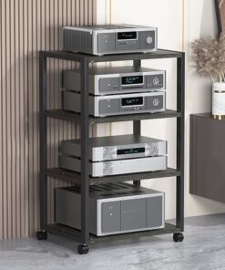 Support multimédia AV avec roulettes pour Lecteur de disques DVD CD Audio, Support de Composants stéréo, étagère de Console de Divertissement pour cinéma à Domicile, Bureau, Noir, 50 x 40 x