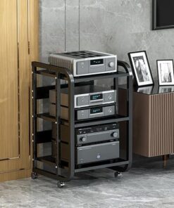 Support de lecteur multimédia AV mobile, tour audio d'angle, meuble de composants, meuble stéréo, support de meuble multimédia AV à 3/4/5 niveaux avec étagère réglable, support de lecteur CD
