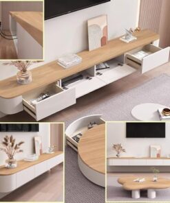 Générique Meuble TV en Bois Massif, Meuble TV Suspendu, Meuble TV Suspendu pour Salon, Maison, Table Basse Suspendue, Meuble TV 140, 160, 180, 200, 220, 240 cm, Plusieurs Tailles (Blanc-Marron, 200 *