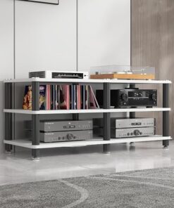 Meuble tour audio multimédia, support pour console de jeu, support audio sur pied, présentoir pour haut-parleurs, support multimédia audio-vidéo moderne, facile à assembler, pour salle d'enr