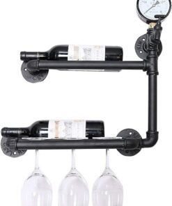 Casiers à vin, étagère Murale Multifonction Loft Mur Fer casiers à vin rétro Industriel conduites d'eau Bar décorer étagères à Bouteilles de vin Bar étagère à vin Rouge