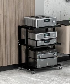 Vitrine, Support multimédia, Support Audio, Support de Console de Jeu, avec roulettes, étagère d'angle pour Support multimédia AV, avec étagères de Rangement, Tour de Support Audio stéréo, p